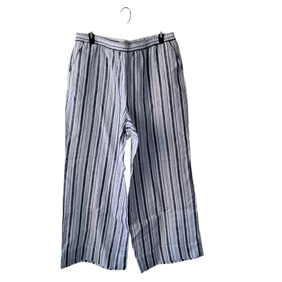 LOFT Pants Striped Linen Pull On Wide Leg Palazzo Deep Space Gray Size XXL (NWT) - Picture 3 of 15